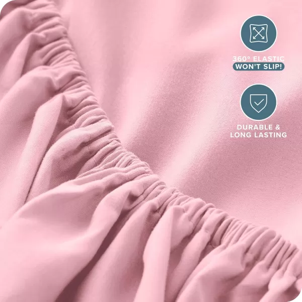 Bare Home Queen Fitted Sheet  Extra Deep Pocket Fitted Sheet  Premium 1800 Microfiber  UltraSoft Wrinkle Free  Queen Deep Pocket Bottom Sheets Queen  11quot to 22quot Pocket Grey13  Light Pink