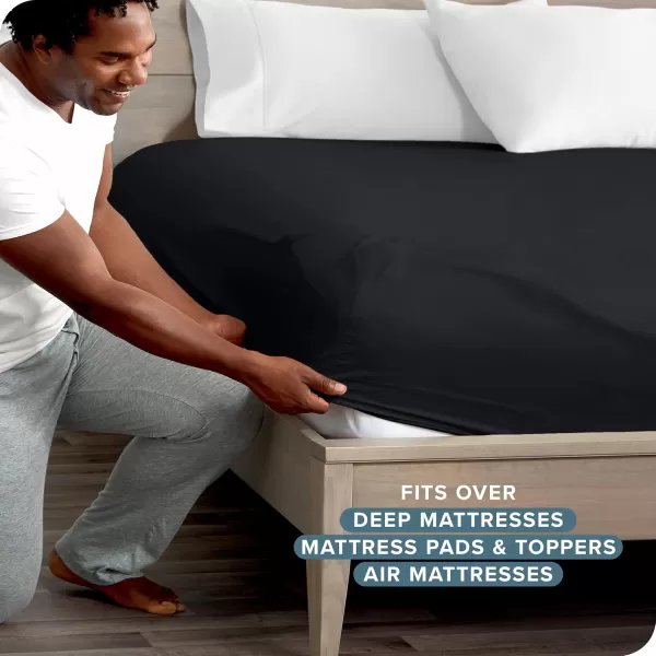 Bare Home Queen Fitted Sheet  Extra Deep Pocket Fitted Sheet  Premium 1800 Microfiber  UltraSoft Wrinkle Free  Queen Deep Pocket Bottom Sheets Queen  11quot to 22quot Pocket Grey02  Black
