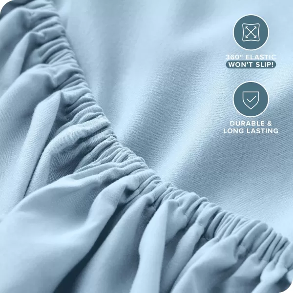 Bare Home Queen Fitted Sheet  Extra Deep Pocket Fitted Sheet  Premium 1800 Microfiber  UltraSoft Wrinkle Free  Queen Deep Pocket Bottom Sheets Queen  11quot to 22quot Pocket Grey07  Light Blue