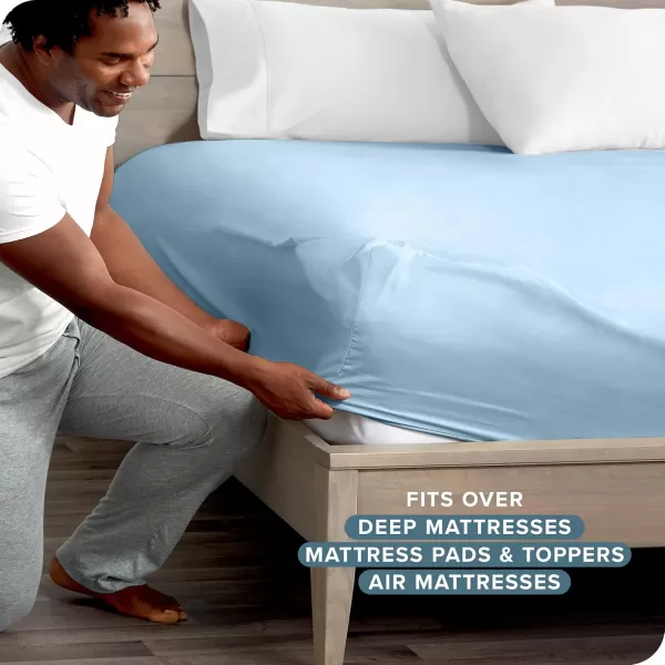 Bare Home Queen Fitted Sheet  Extra Deep Pocket Fitted Sheet  Premium 1800 Microfiber  UltraSoft Wrinkle Free  Queen Deep Pocket Bottom Sheets Queen  11quot to 22quot Pocket Grey07  Light Blue