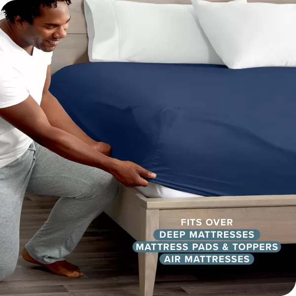 Bare Home Queen Fitted Sheet  Extra Deep Pocket Fitted Sheet  Premium 1800 Microfiber  UltraSoft Wrinkle Free  Queen Deep Pocket Bottom Sheets Queen  11quot to 22quot Pocket Grey06  Dark Blue