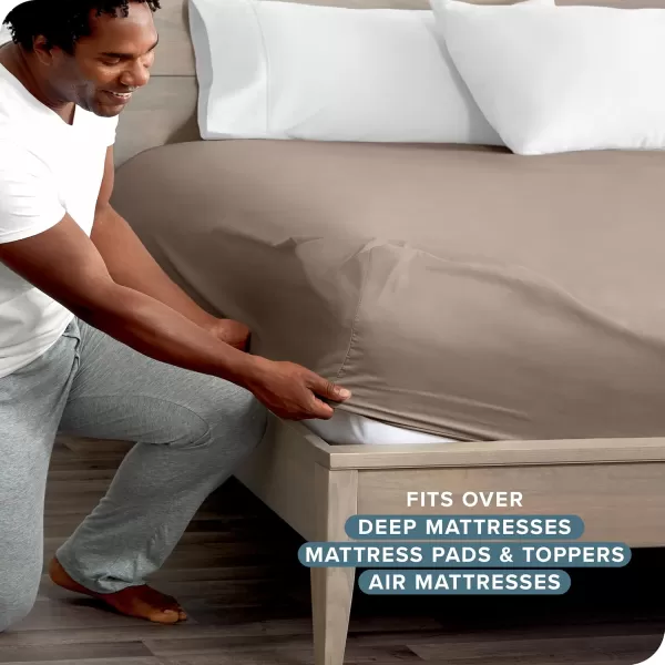 Bare Home Queen Fitted Sheet  Extra Deep Pocket Fitted Sheet  Premium 1800 Microfiber  UltraSoft Wrinkle Free  Queen Deep Pocket Bottom Sheets Queen  11quot to 22quot Pocket Grey09  Taupe