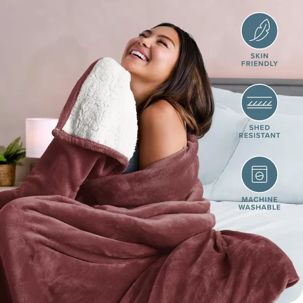 Bare Home Sherpa Fleece Blanket  ThrowTravel Blanket  Blanket for Bed Sofa Couch Camping and Travel  Warm ampamp Lightweight  Fluffy ampamp Soft Plush Blanket  Reversible ThrowTravel Oyster18  Rosewood