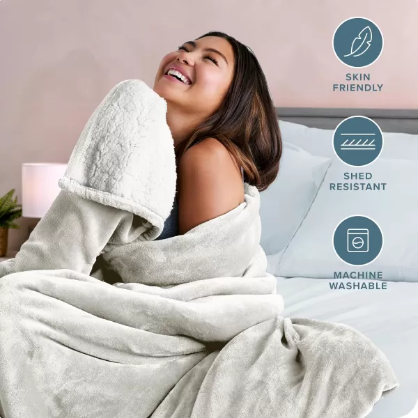 Bare Home Sherpa Fleece Blanket  ThrowTravel Blanket  Blanket for Bed Sofa Couch Camping and Travel  Warm ampamp Lightweight  Fluffy ampamp Soft Plush Blanket  Reversible ThrowTravel Oyster10  Cream