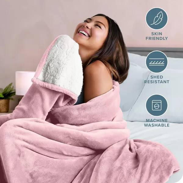 Bare Home Sherpa Fleece Blanket  ThrowTravel Blanket  Blanket for Bed Sofa Couch Camping and Travel  Warm ampamp Lightweight  Fluffy ampamp Soft Plush Blanket  Reversible ThrowTravel Oyster21  Light Pink