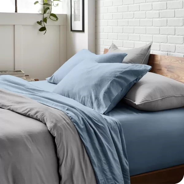 Bare Home Ultra Soft Washed Microfiber 3 Piece Sheet Set LinenLike Look Easy Care Hypoallergenic Deep Pocket up to 15 1 Fitted Sheet 1 Flat Sheet 1 Std Pillowcase Twin XL Black10  Dusty Blue