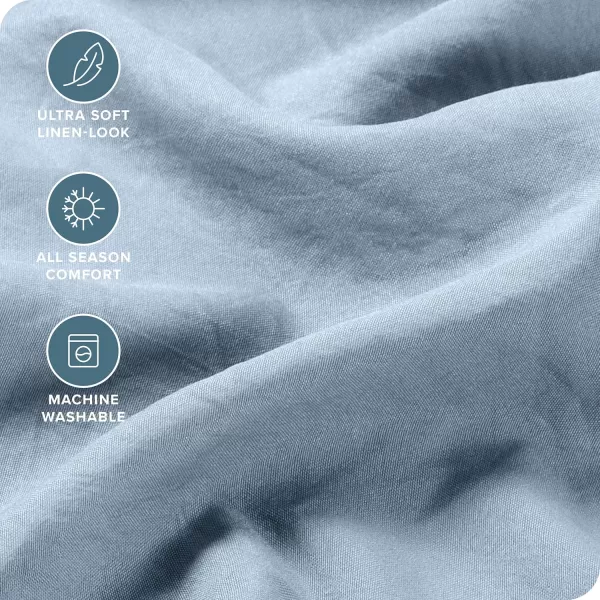 Bare Home Ultra Soft Washed Microfiber 3 Piece Sheet Set LinenLike Look Easy Care Hypoallergenic Deep Pocket up to 15 1 Fitted Sheet 1 Flat Sheet 1 Std Pillowcase Twin XL Black10  Dusty Blue