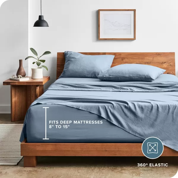 Bare Home Ultra Soft Washed Microfiber 3 Piece Sheet Set LinenLike Look Easy Care Hypoallergenic Deep Pocket up to 15 1 Fitted Sheet 1 Flat Sheet 1 Std Pillowcase Twin XL Black10  Dusty Blue