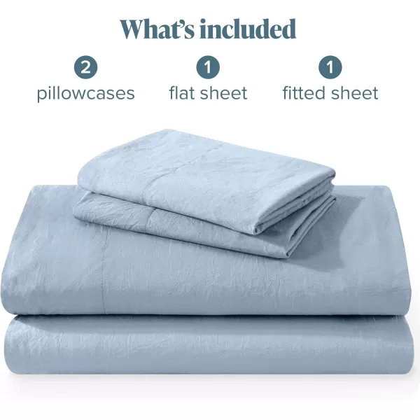 Bare Home Ultra Soft Washed Microfiber 3 Piece Sheet Set LinenLike Look Easy Care Hypoallergenic Deep Pocket up to 15 1 Fitted Sheet 1 Flat Sheet 1 Std Pillowcase Twin XL Black10  Dusty Blue