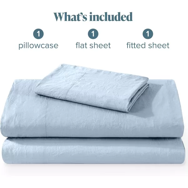 Bare Home Ultra Soft Washed Microfiber 3 Piece Sheet Set LinenLike Look Easy Care Hypoallergenic Deep Pocket up to 15 1 Fitted Sheet 1 Flat Sheet 1 Std Pillowcase Twin XL Black10  Dusty Blue