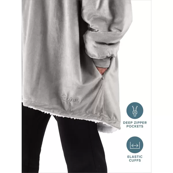 Bare Home Wearable Blanket Hoodie  Soft Plush Sherpa  Warm and Cozy  Oversized Wearable Blanket  Adult ampamp Kid Sizes01  Light Grey