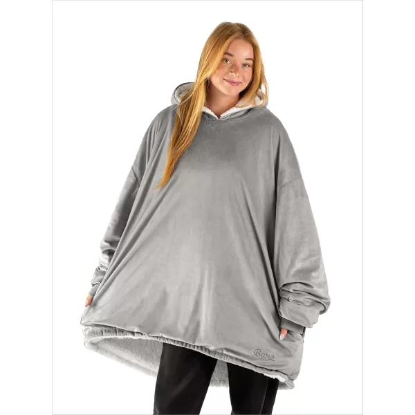 Bare Home Wearable Blanket Hoodie  Soft Plush Sherpa  Warm and Cozy  Oversized Wearable Blanket  Adult ampamp Kid Sizes01  Light Grey