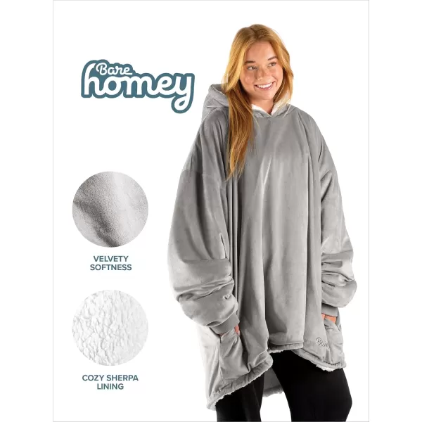 Bare Home Wearable Blanket Hoodie  Soft Plush Sherpa  Warm and Cozy  Oversized Wearable Blanket  Adult ampamp Kid Sizes01  Light Grey
