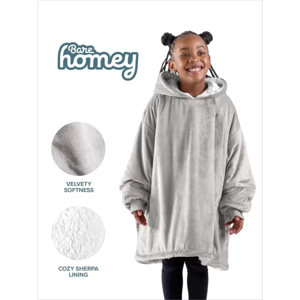 Bare Home Wearable Blanket Hoodie  Soft Plush Sherpa  Warm and Cozy  Oversized Wearable Blanket  Adult ampamp Kid Sizes01  Light Grey