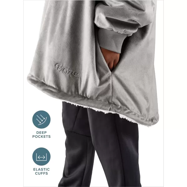 Bare Home Wearable Blanket Hoodie  Soft Plush Sherpa  Warm and Cozy  Oversized Wearable Blanket  Adult ampamp Kid Sizes01  Light Grey