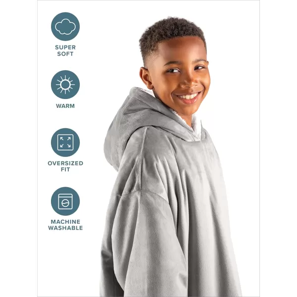 Bare Home Wearable Blanket Hoodie  Soft Plush Sherpa  Warm and Cozy  Oversized Wearable Blanket  Adult ampamp Kid Sizes01  Light Grey