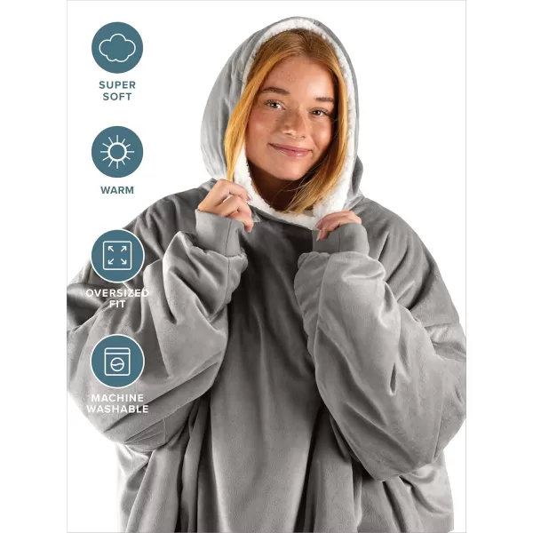 Bare Home Wearable Blanket Hoodie  Soft Plush Sherpa  Warm and Cozy  Oversized Wearable Blanket  Adult ampamp Kid Sizes01  Light Grey