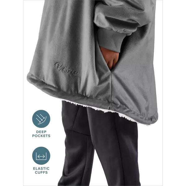 Bare Home Wearable Blanket Hoodie  Soft Plush Sherpa  Warm and Cozy  Oversized Wearable Blanket  Adult ampamp Kid Sizes02  Grey