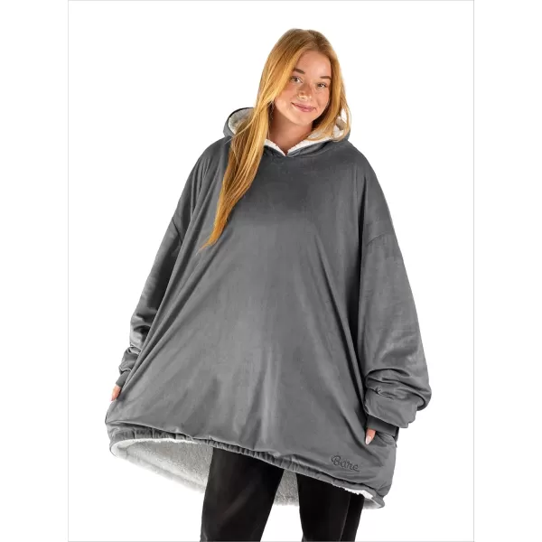 Bare Home Wearable Blanket Hoodie  Soft Plush Sherpa  Warm and Cozy  Oversized Wearable Blanket  Adult ampamp Kid Sizes02  Grey