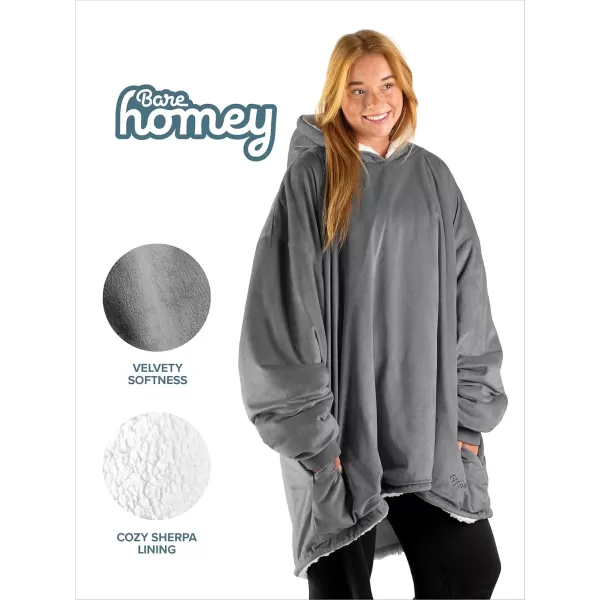 Bare Home Wearable Blanket Hoodie  Soft Plush Sherpa  Warm and Cozy  Oversized Wearable Blanket  Adult ampamp Kid Sizes02  Grey