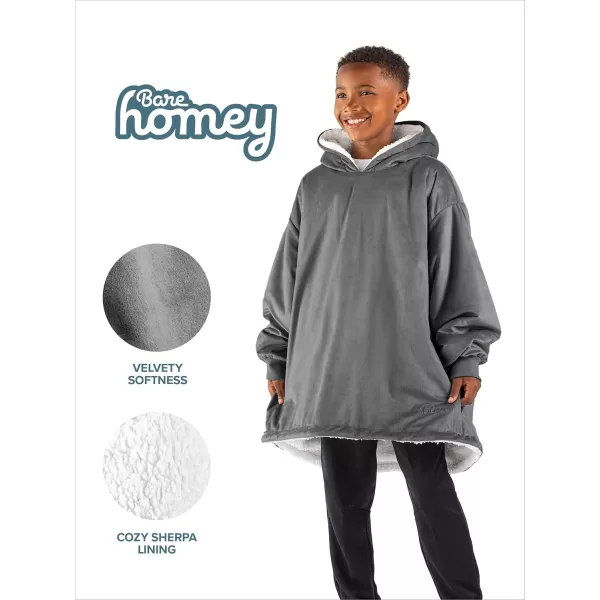 Bare Home Wearable Blanket Hoodie  Soft Plush Sherpa  Warm and Cozy  Oversized Wearable Blanket  Adult ampamp Kid Sizes02  Grey