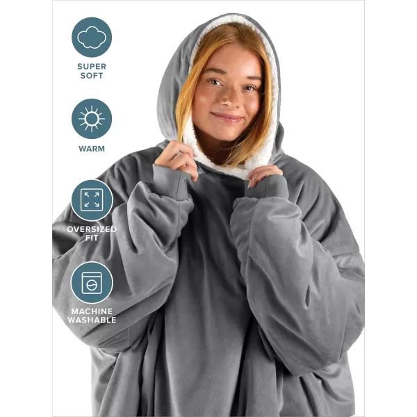 Bare Home Wearable Blanket Hoodie  Soft Plush Sherpa  Warm and Cozy  Oversized Wearable Blanket  Adult ampamp Kid Sizes02  Grey