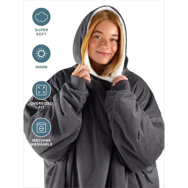 Bare Home Wearable Blanket Hoodie  Soft Plush Sherpa  Warm and Cozy  Oversized Wearable Blanket  Adult ampamp Kid Sizes03  Forged Iron Grey