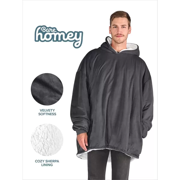 Bare Home Wearable Blanket Hoodie  Soft Plush Sherpa  Warm and Cozy  Oversized Wearable Blanket  Adult ampamp Kid Sizes03  Forged Iron Grey