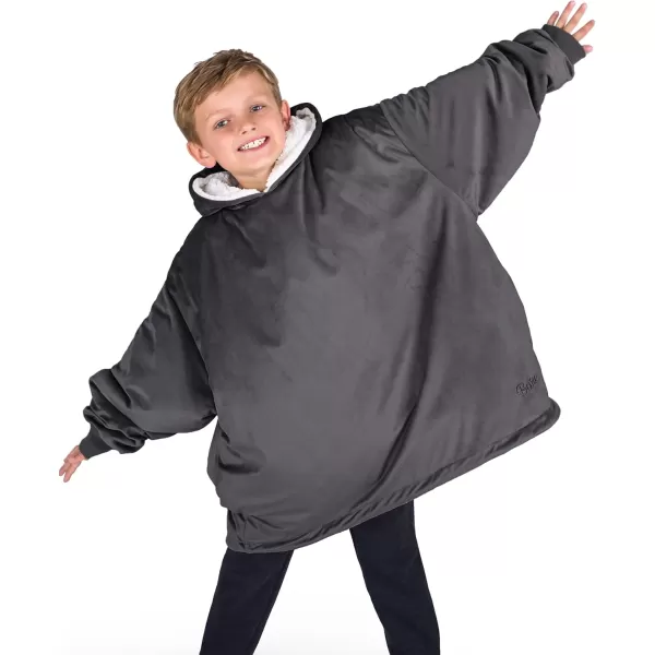 Bare Home Wearable Blanket Hoodie  Soft Plush Sherpa  Warm and Cozy  Oversized Wearable Blanket  Adult ampamp Kid Sizes03  Forged Iron Grey