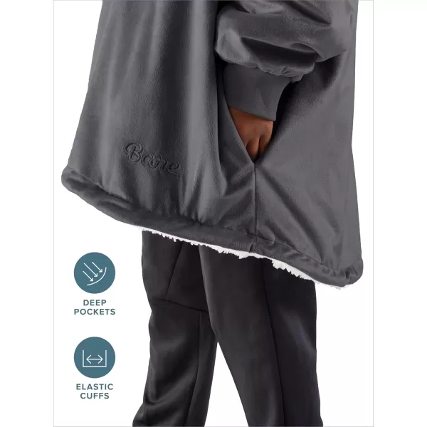 Bare Home Wearable Blanket Hoodie  Soft Plush Sherpa  Warm and Cozy  Oversized Wearable Blanket  Adult ampamp Kid Sizes03  Forged Iron Grey