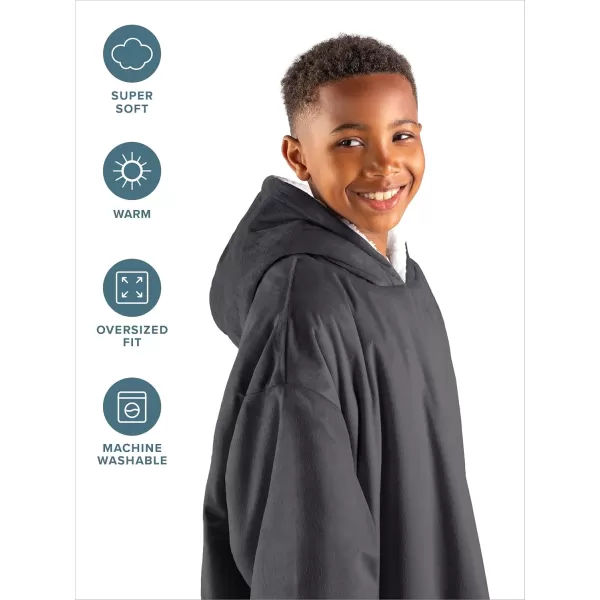 Bare Home Wearable Blanket Hoodie  Soft Plush Sherpa  Warm and Cozy  Oversized Wearable Blanket  Adult ampamp Kid Sizes03  Forged Iron Grey