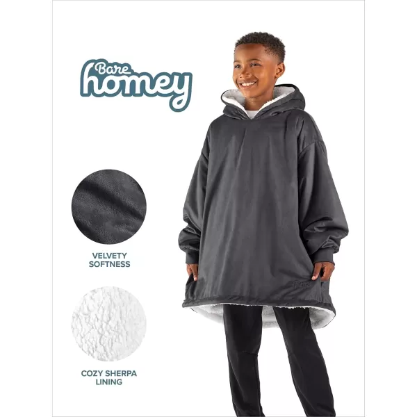 Bare Home Wearable Blanket Hoodie  Soft Plush Sherpa  Warm and Cozy  Oversized Wearable Blanket  Adult ampamp Kid Sizes03  Forged Iron Grey