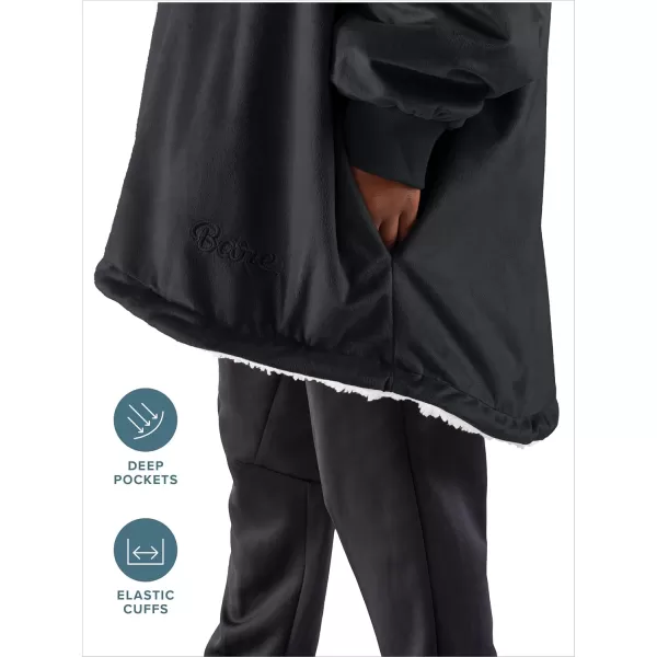 Bare Home Wearable Blanket Hoodie  Soft Plush Sherpa  Warm and Cozy  Oversized Wearable Blanket  Adult ampamp Kid Sizes04  Black