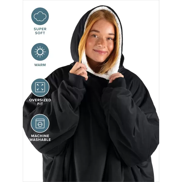 Bare Home Wearable Blanket Hoodie  Soft Plush Sherpa  Warm and Cozy  Oversized Wearable Blanket  Adult ampamp Kid Sizes04  Black