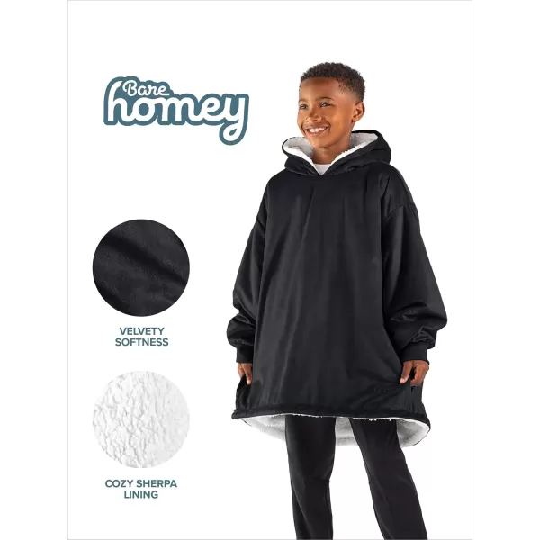 Bare Home Wearable Blanket Hoodie  Soft Plush Sherpa  Warm and Cozy  Oversized Wearable Blanket  Adult ampamp Kid Sizes04  Black