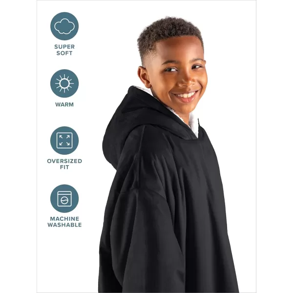 Bare Home Wearable Blanket Hoodie  Soft Plush Sherpa  Warm and Cozy  Oversized Wearable Blanket  Adult ampamp Kid Sizes04  Black