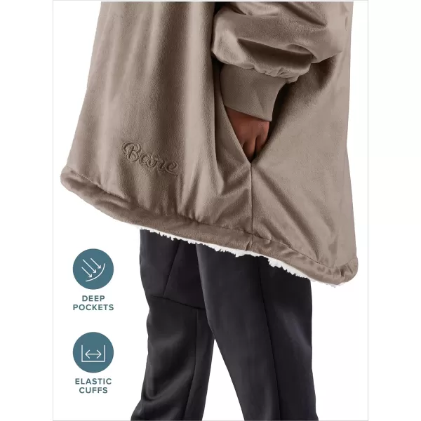Bare Home Wearable Blanket Hoodie  Soft Plush Sherpa  Warm and Cozy  Oversized Wearable Blanket  Adult ampamp Kid Sizes05  Taupe