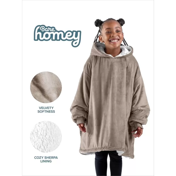 Bare Home Wearable Blanket Hoodie  Soft Plush Sherpa  Warm and Cozy  Oversized Wearable Blanket  Adult ampamp Kid Sizes05  Taupe