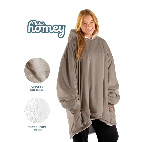 Bare Home Wearable Blanket Hoodie  Soft Plush Sherpa  Warm and Cozy  Oversized Wearable Blanket  Adult ampamp Kid Sizes05  Taupe