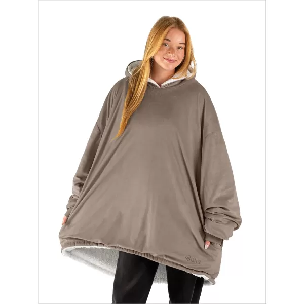 Bare Home Wearable Blanket Hoodie  Soft Plush Sherpa  Warm and Cozy  Oversized Wearable Blanket  Adult ampamp Kid Sizes05  Taupe