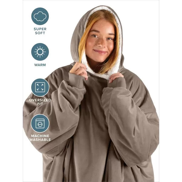 Bare Home Wearable Blanket Hoodie  Soft Plush Sherpa  Warm and Cozy  Oversized Wearable Blanket  Adult ampamp Kid Sizes05  Taupe