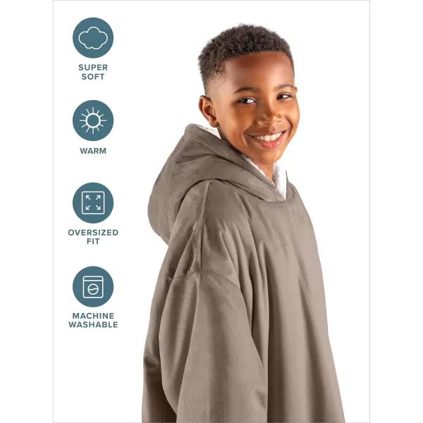 Bare Home Wearable Blanket Hoodie  Soft Plush Sherpa  Warm and Cozy  Oversized Wearable Blanket  Adult ampamp Kid Sizes05  Taupe
