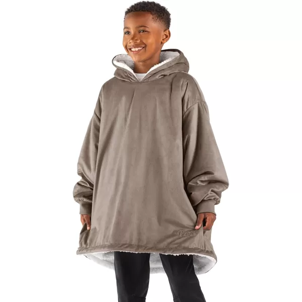Bare Home Wearable Blanket Hoodie  Soft Plush Sherpa  Warm and Cozy  Oversized Wearable Blanket  Adult ampamp Kid Sizes05  Taupe