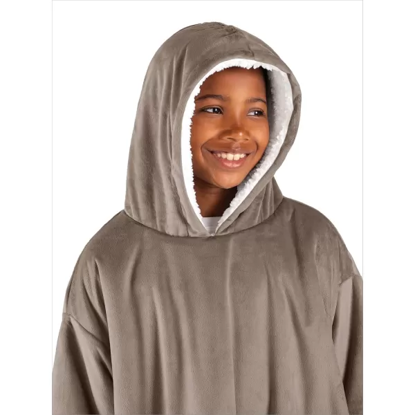 Bare Home Wearable Blanket Hoodie  Soft Plush Sherpa  Warm and Cozy  Oversized Wearable Blanket  Adult ampamp Kid Sizes05  Taupe
