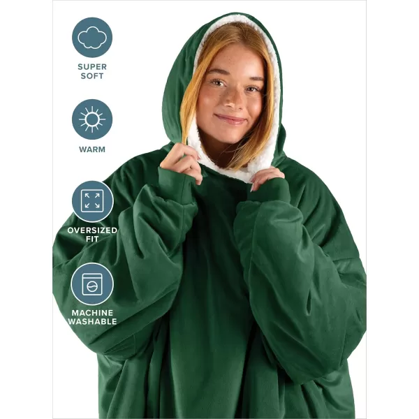 Bare Home Wearable Blanket Hoodie  Soft Plush Sherpa  Warm and Cozy  Oversized Wearable Blanket  Adult ampamp Kid Sizes06  Forest Green