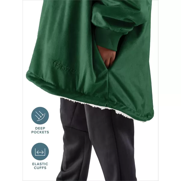 Bare Home Wearable Blanket Hoodie  Soft Plush Sherpa  Warm and Cozy  Oversized Wearable Blanket  Adult ampamp Kid Sizes06  Forest Green