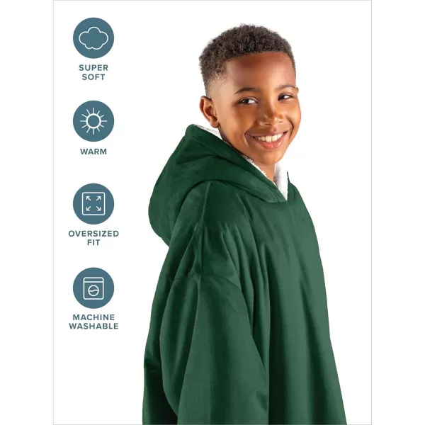 Bare Home Wearable Blanket Hoodie  Soft Plush Sherpa  Warm and Cozy  Oversized Wearable Blanket  Adult ampamp Kid Sizes06  Forest Green