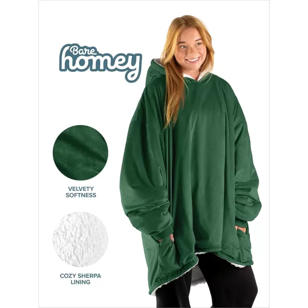 Bare Home Wearable Blanket Hoodie  Soft Plush Sherpa  Warm and Cozy  Oversized Wearable Blanket  Adult ampamp Kid Sizes06  Forest Green