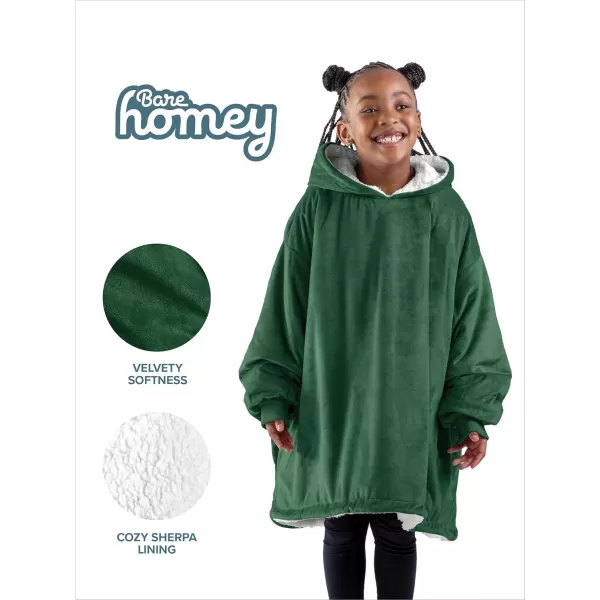Bare Home Wearable Blanket Hoodie  Soft Plush Sherpa  Warm and Cozy  Oversized Wearable Blanket  Adult ampamp Kid Sizes06  Forest Green