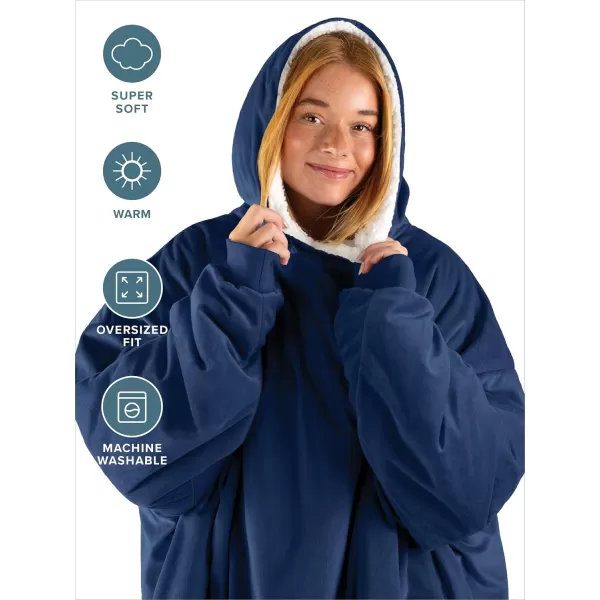 Bare Home Wearable Blanket Hoodie  Soft Plush Sherpa  Warm and Cozy  Oversized Wearable Blanket  Adult ampamp Kid Sizes07  Dark Blue